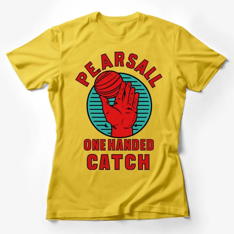 Pearsall One Handed Catch Graphic T-Shirt, Vintage Style Sports Tee, Bold Red and Blue Design Female T-Shirt