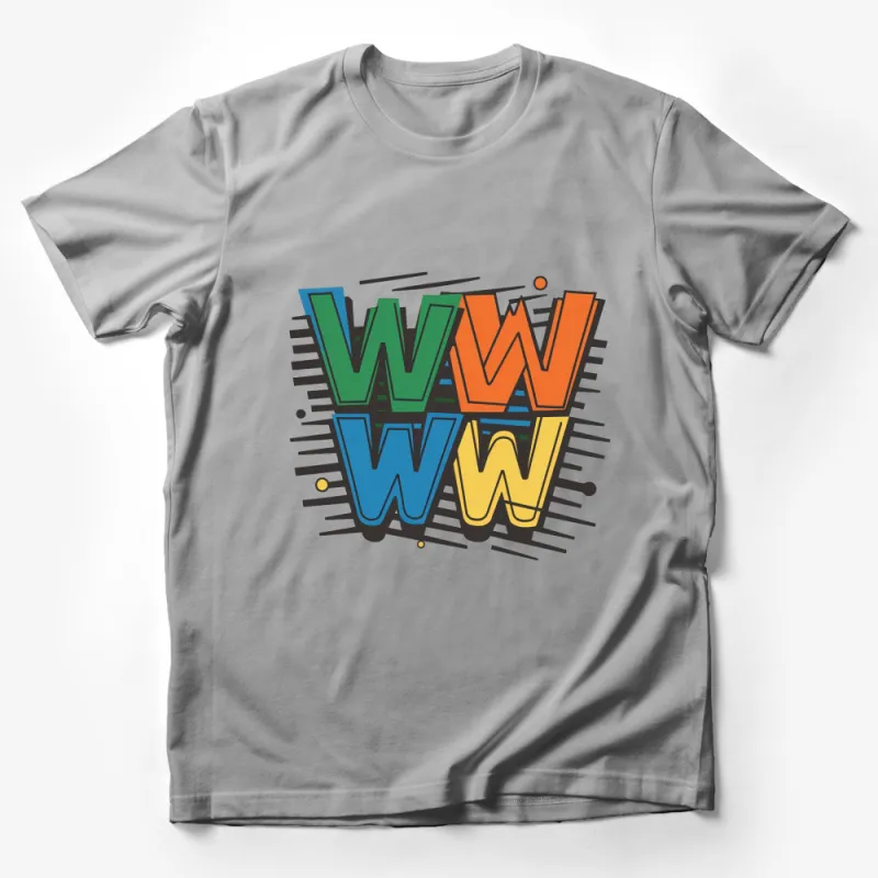 Retro WWW Graphic T-Shirt, Bold Vintage Internet Inspired Design, Colorful Typography Tee Male T-Shirt