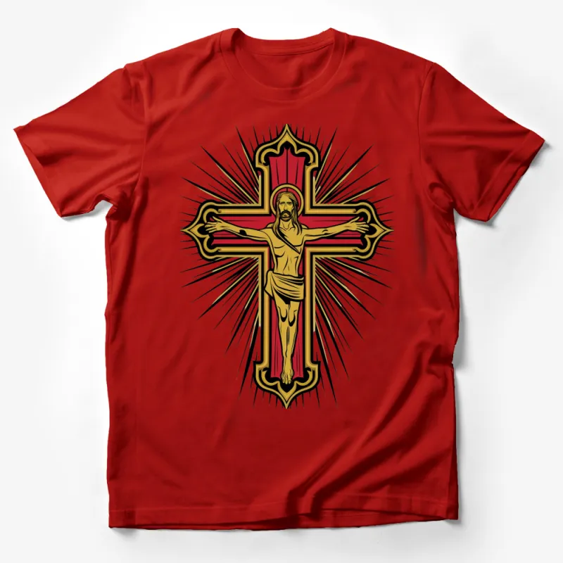 Vintage Jesus Christ Crucifix T-Shirt, Religious Christian Graphic Tee, Spiritual Art Clothing Male T-Shirt