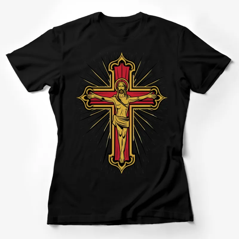 Vintage Jesus Christ Crucifix T-Shirt, Religious Christian Graphic Tee, Spiritual Art Clothing Female T-Shirt