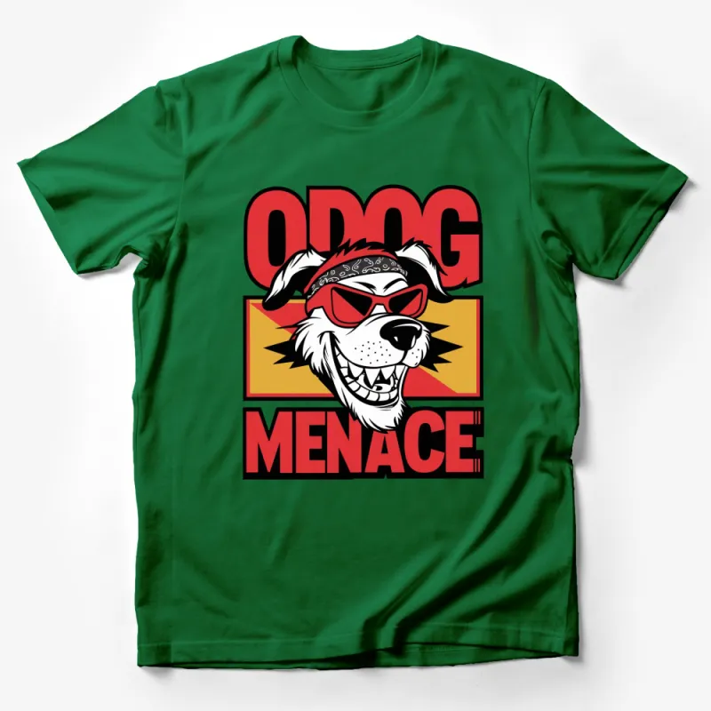 Cool Dog Menace T-Shirt, Funky Cartoon Dog with Sunglasses and Bandana Male T-Shirt