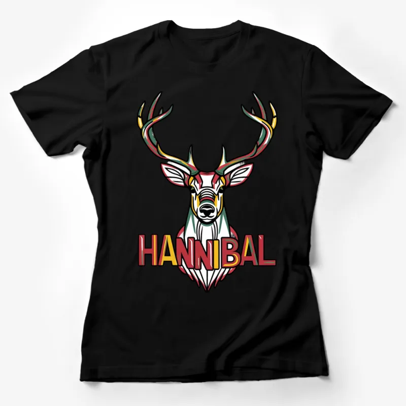 Colorful Stag Hannibal Graphic T-Shirt, Unisex Artistic Deer Print, Bold Animal Design Casual Tee Female T-Shirt