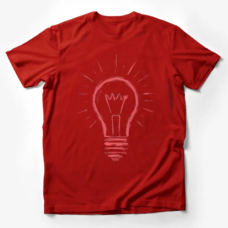 Vintage Light Bulb Sketch T-Shirt, Artistic Red Line Drawing, Unisex Graphic Tee, Creative Casual Wear Male T-Shirt