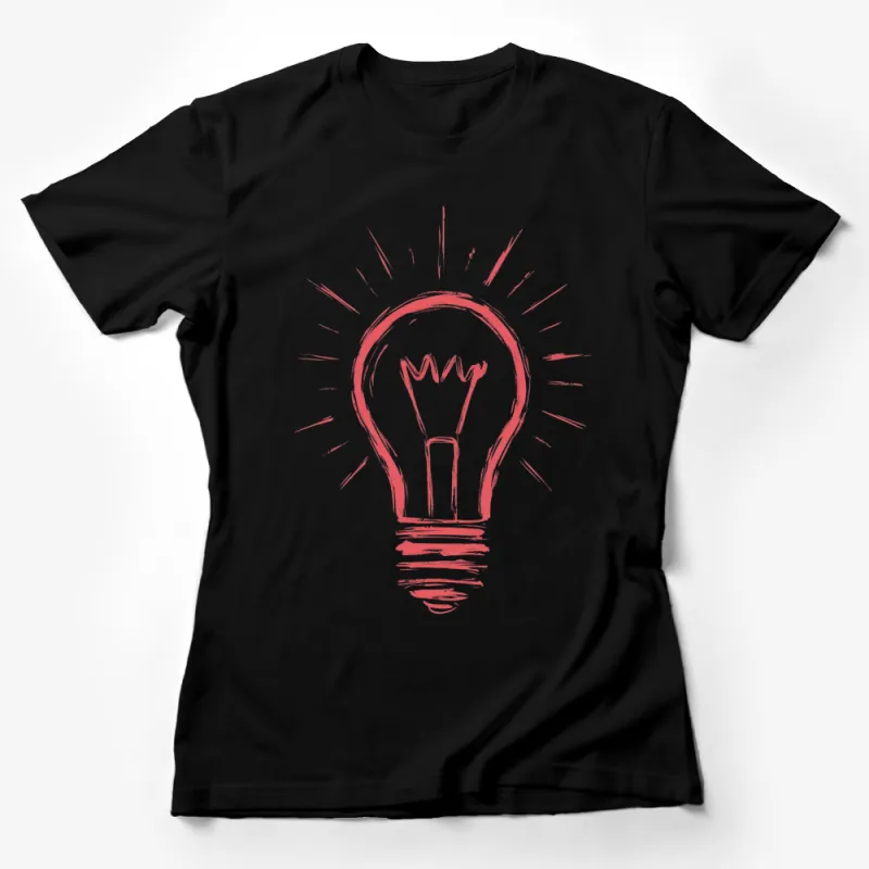 Vintage Light Bulb Sketch T-Shirt, Artistic Red Line Drawing, Unisex Graphic Tee, Creative Casual Wear Female T-Shirt