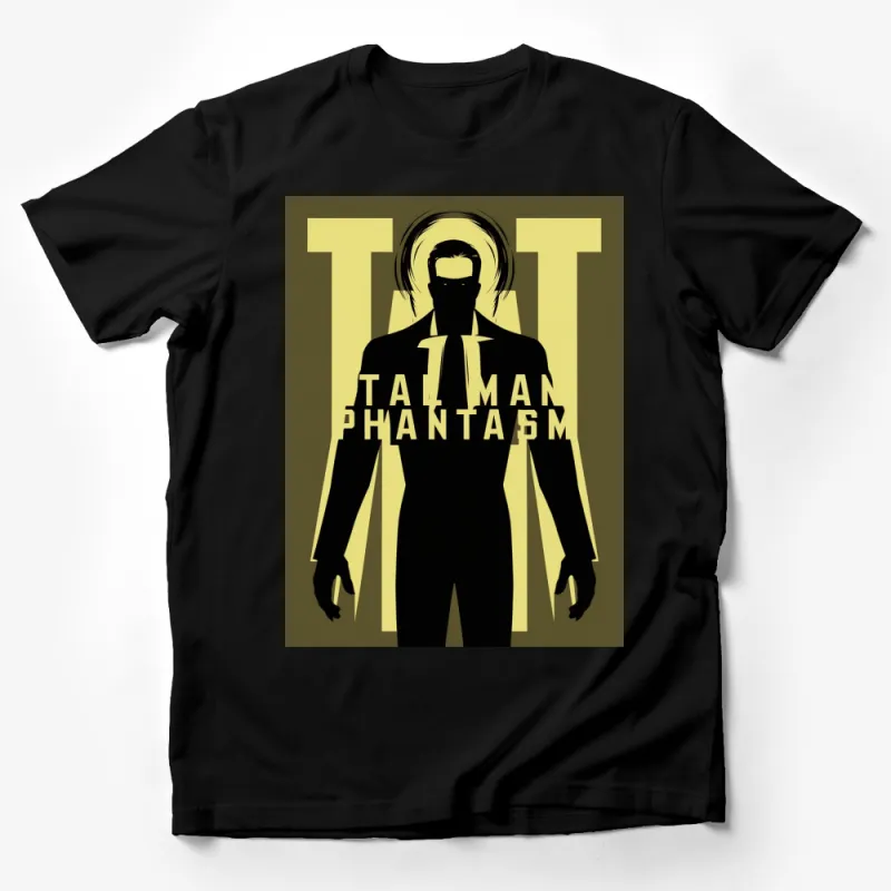 Talisman Phantasm Graphic T-Shirt, Unique Shadowy Figure Design, Bold Text Style, Trendy Tee for All Male T-Shirt