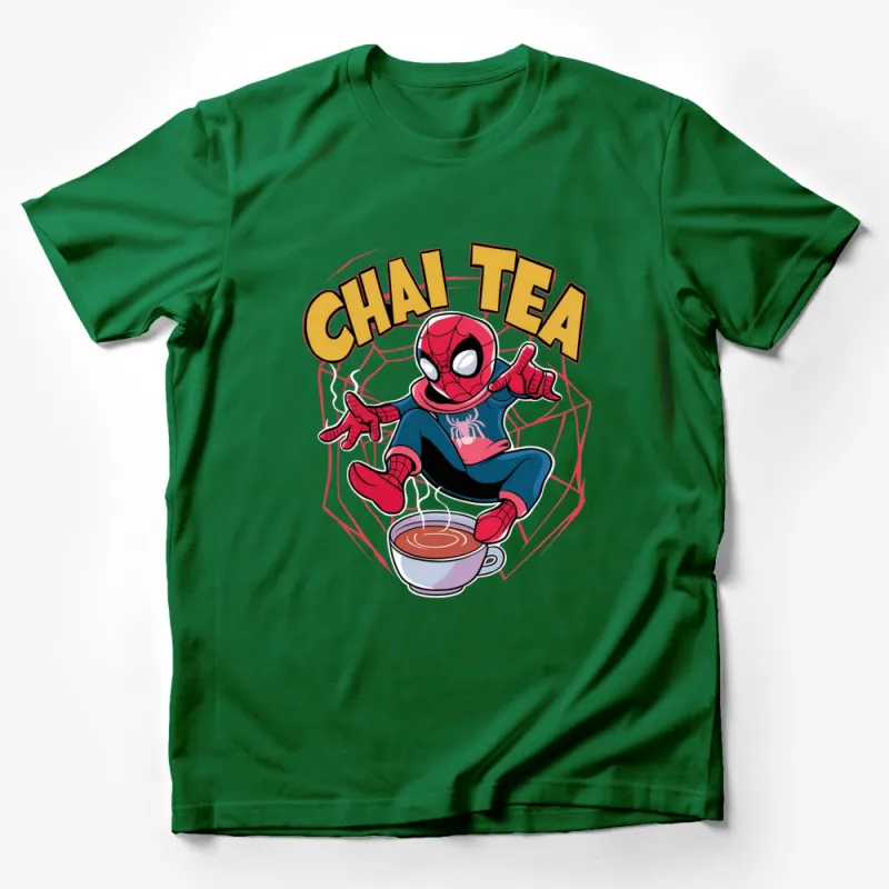 Chai Tea Spider Superhero T-Shirt, Funny Comic Book Character Tee, Spider Web Graphic Shirt Male T-Shirt