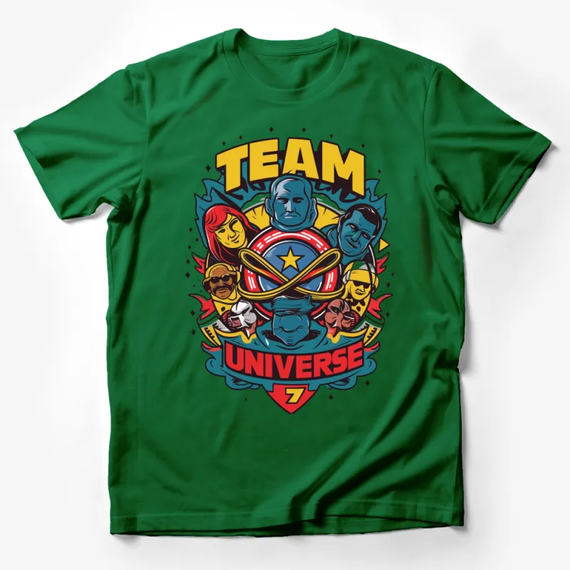 Team Universe Graphic T-Shirt, Colorful Superhero Team Design, Unisex Casual Wear Male T-Shirt