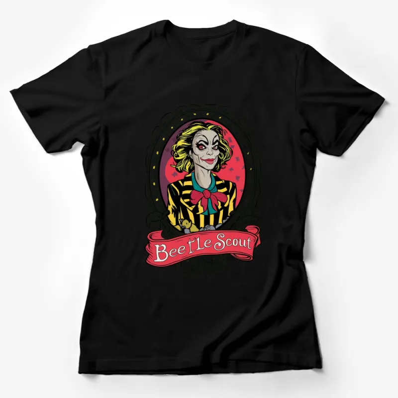 Beetle Scout T-Shirt, Vintage Horror Comic Style, Funny Parody, Striped Suit, Unique Graphic Tee, Unisex Female T-Shirt