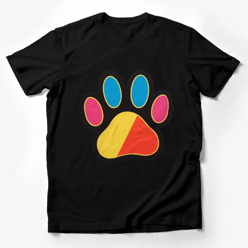 Colorful Paw Print T-Shirt, Bright Multi-Color Graphic Tee, Unisex Comfort Fit Top Male T-Shirt