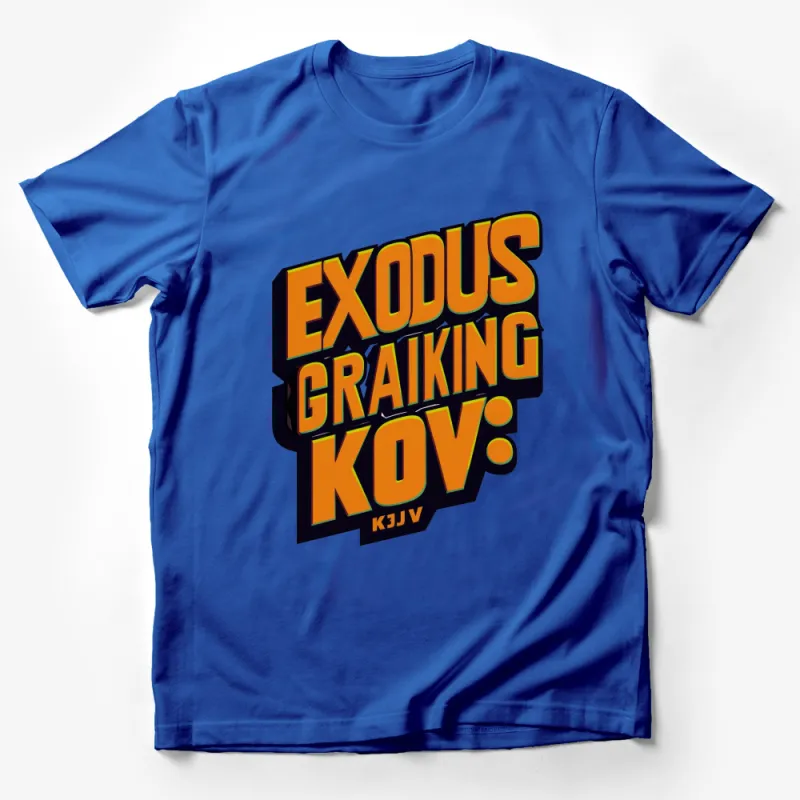 Exodus Graiking KJV Retro Style T-Shirt, Bold Orange and Black Graphic Tee, Unique Typography Design Shirt Male T-Shirt