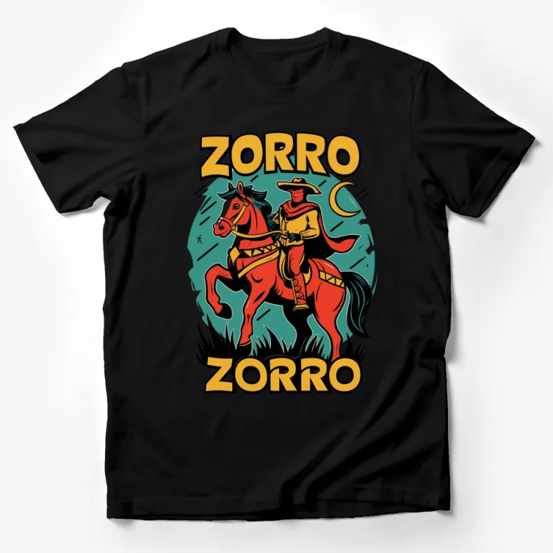 Zorro Vintage Comic Art T-Shirt, Classic Hero on Horseback Graphic Tee, Retro Pop Culture Shirt, Gift for Fans Male T-Shirt