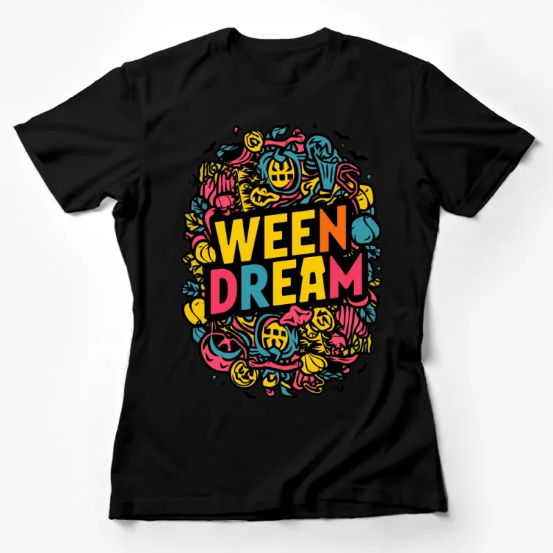 Colorful Ween Dream Halloween Graphic T-Shirt, Vibrant Pumpkin Bat Design Tee Female T-Shirt