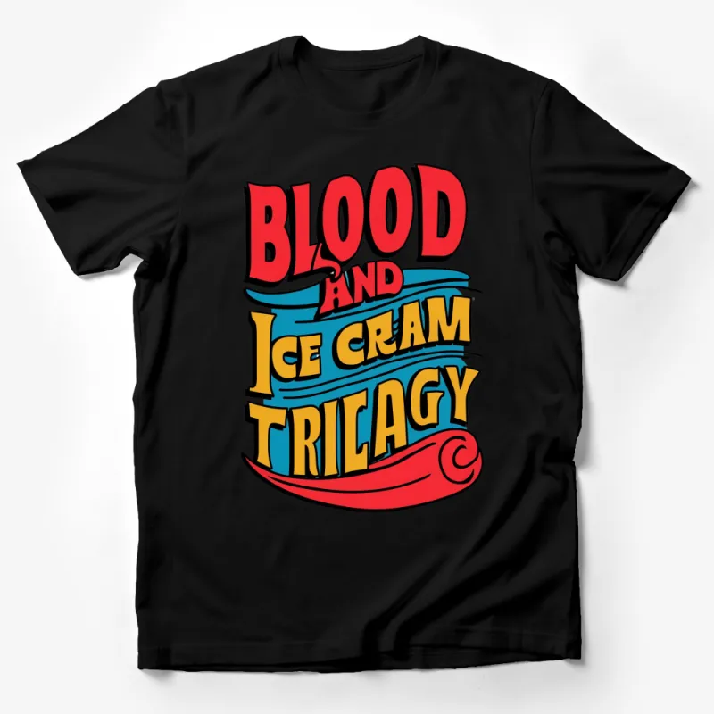 Blood and Ice Cream Trilogy Graphic Tee, Colorful Movie Fan T-Shirt, Unique Pop Culture Apparel Male T-Shirt