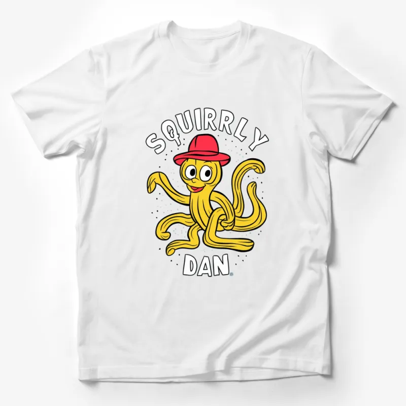 Squirrly Dan Cartoon Octopus in Red Hat, Cute Sea Animal T-Shirt for Kids and Adults Male T-Shirt