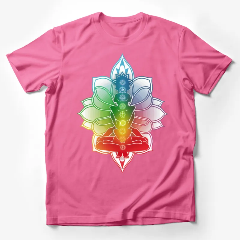 Colorful Chakra Lotus Yoga T-Shirt, Spiritual Meditation Graphic Tee, Rainbow Lotus Flower Shirt, Yoga Apparel Gift Male T-Shirt