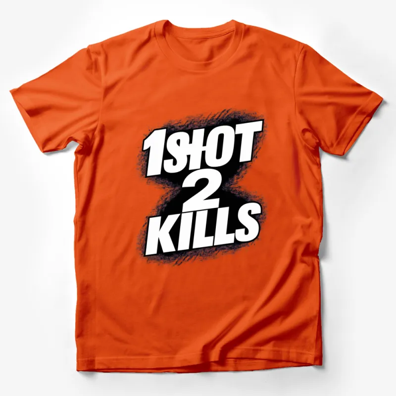 Bold 1 Shot 2 Kills Graphic T-Shirt, Monochrome Gamer Slogan Tee, Unique Typography Design Shirt Male T-Shirt