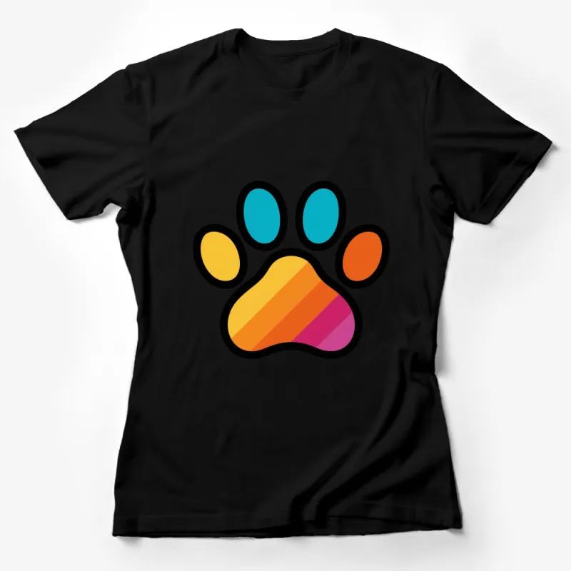 Colorful Paw Print Graphic T-Shirt, Vibrant Animal Lover Tee, Unisex Casual Wear Female T-Shirt