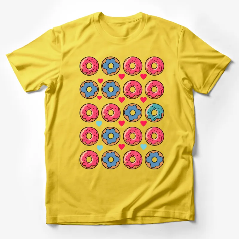 Colorful Donut Pattern T-Shirt, Cute Doughnut Graphic Tee, Unisex Sweet Dessert Shirt, Foodie Gift Male T-Shirt