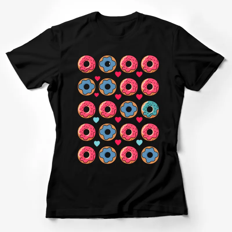 Colorful Donut Pattern T-Shirt, Cute Doughnut Graphic Tee, Unisex Sweet Dessert Shirt, Foodie Gift Female T-Shirt