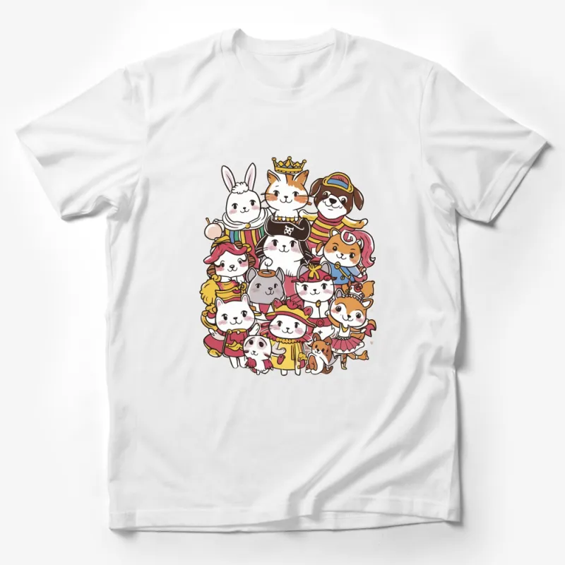 Cute Animal Kingdom T-Shirt, Cartoon Pets in Royal Outfits, Colorful Kids and Adult Tee, Unique Graphic Design Top Male T-Shirt