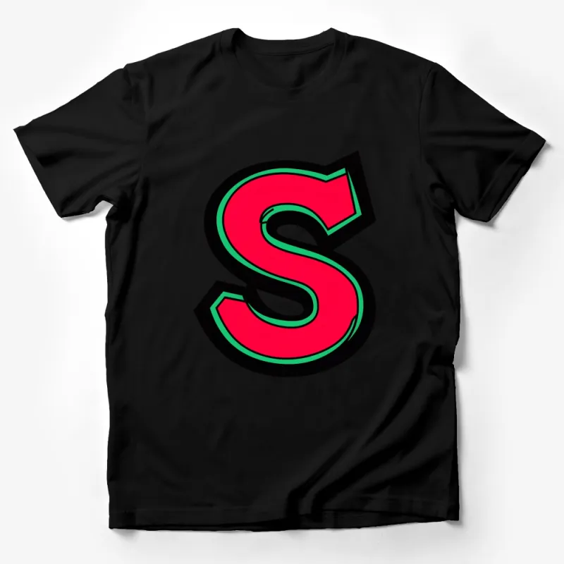 Bold Red and Black Letter S Graphic T-Shirt, Stylish Unisex Alphabet Tee Male T-Shirt