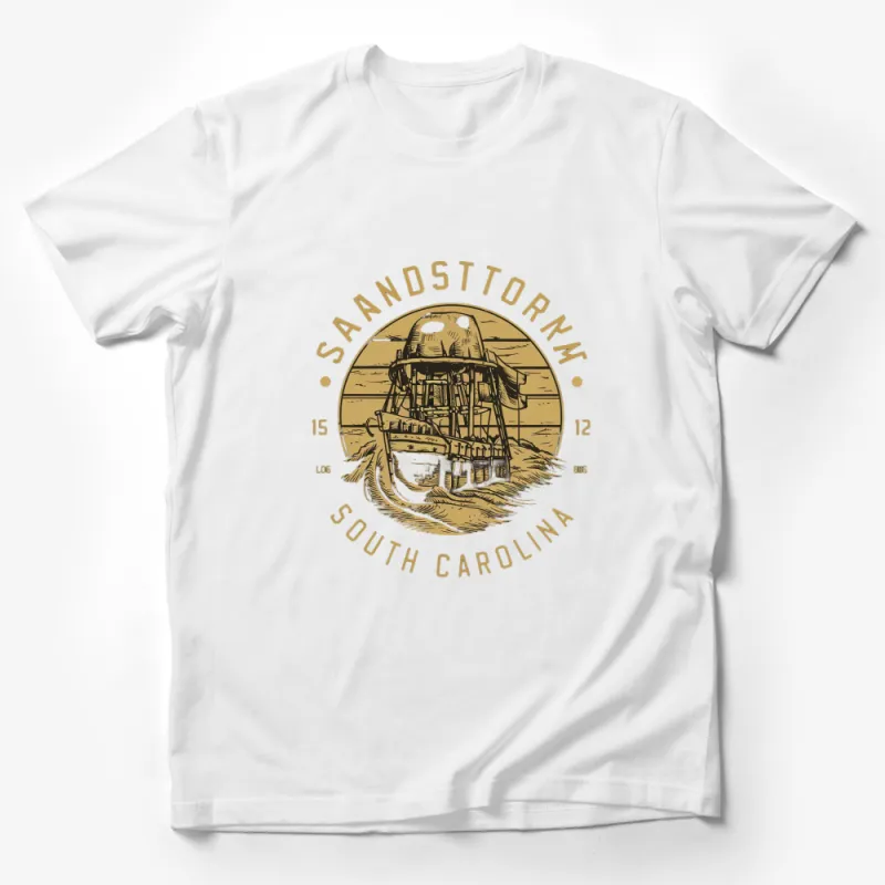 Vintage Ship Graphic T-Shirt, Sandstorm South Carolina Nautical Tee, Unisex Casual Wear Male T-Shirt