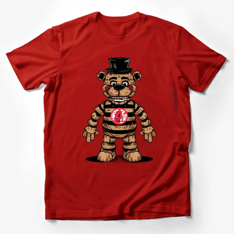 Cartoon Bear Robot T-Shirt, Vintage Toy Inspired Graphic Tee, Cool Retro Style Top Hat Design Male T-Shirt