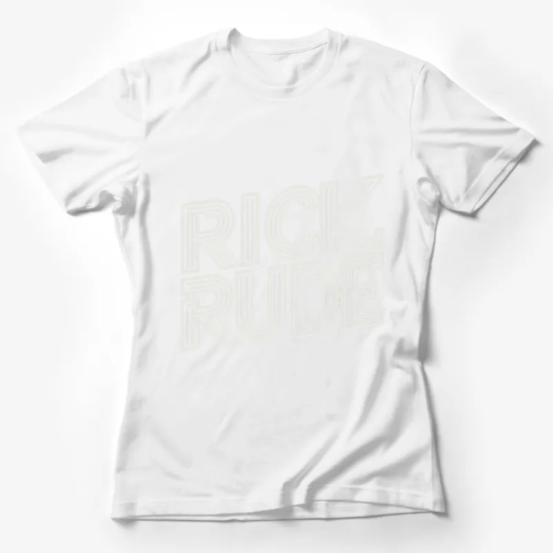 Rick Rude Bold Text Graphic T-Shirt, White on Black Stylish Shirt, Urban Fashion Tee, Retro Print Top Female T-Shirt