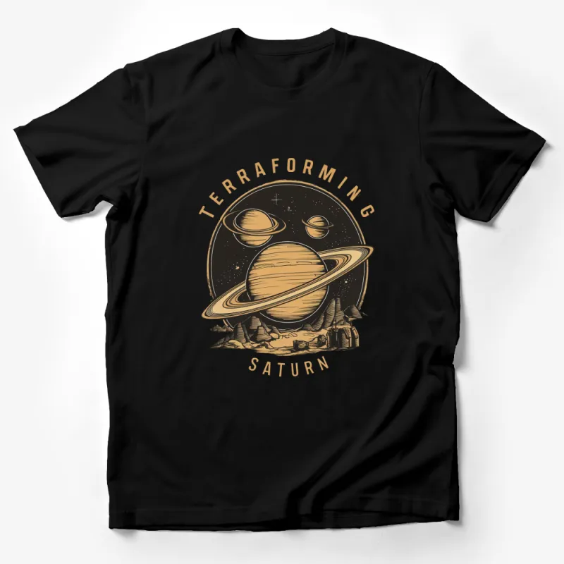 Terraforming Saturn Graphic Tee, Retro Space T-Shirt, Sci-Fi Planet Design, Unique Gift for Astronomy Lovers Male T-Shirt