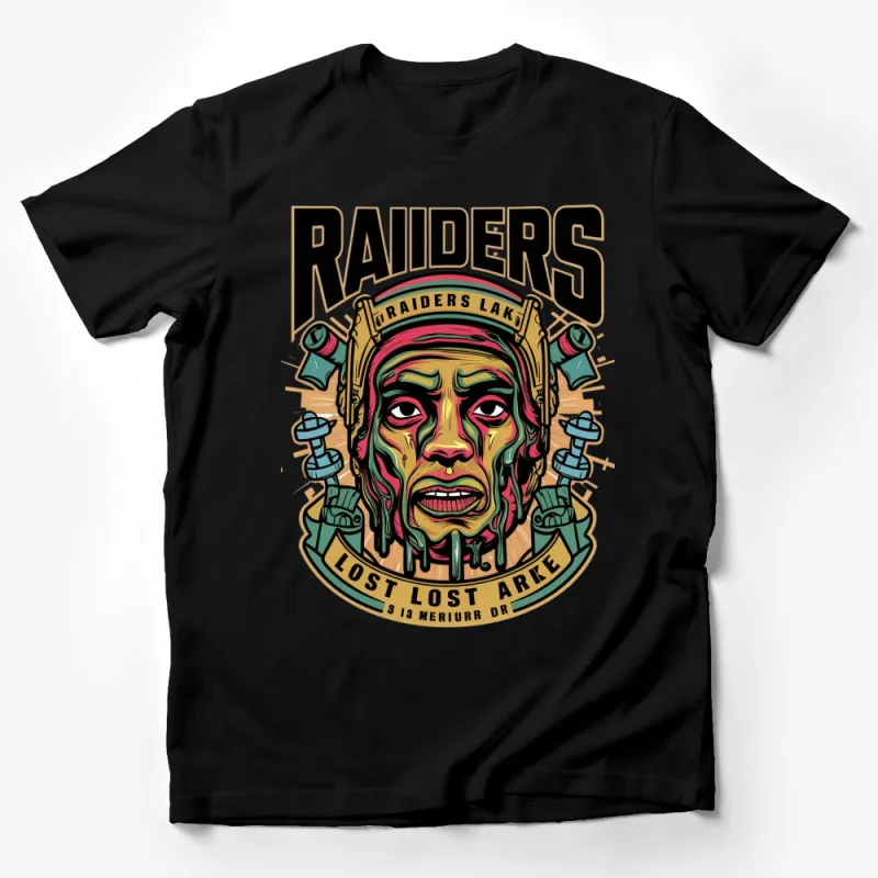 Raiders Logo T-Shirt, Bold Face Graphic Tee, Lost Ark, Street Style Design, Colorful Art Male T-Shirt