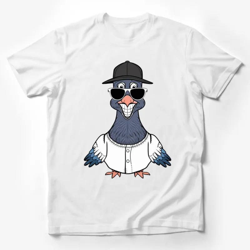 Funky Pigeon in Sunglasses and Hat Graphic T-Shirt, Stylish Bird Tee, Urban Animal Print Shirt for All Ages Male T-Shirt