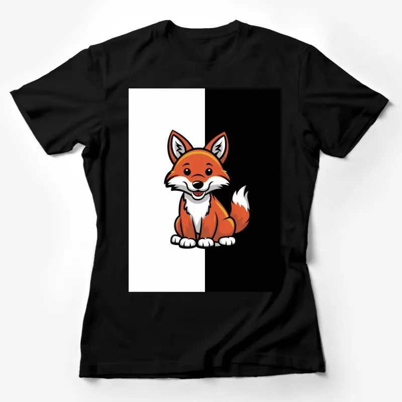 Cute Fox Graphic T-Shirt, Black and White Color Block, Kids and Adults Female T-Shirt