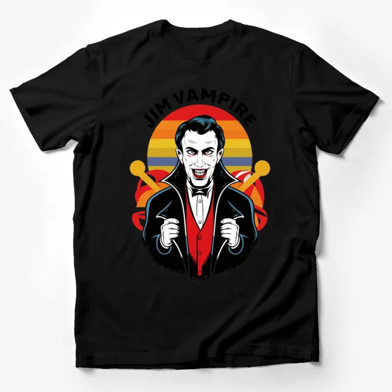 Jim Vampire Graphic Tee, Men's Retro Vampire Design T-Shirt, Colorful Pop Art Style, Fun Halloween Apparel Male T-Shirt