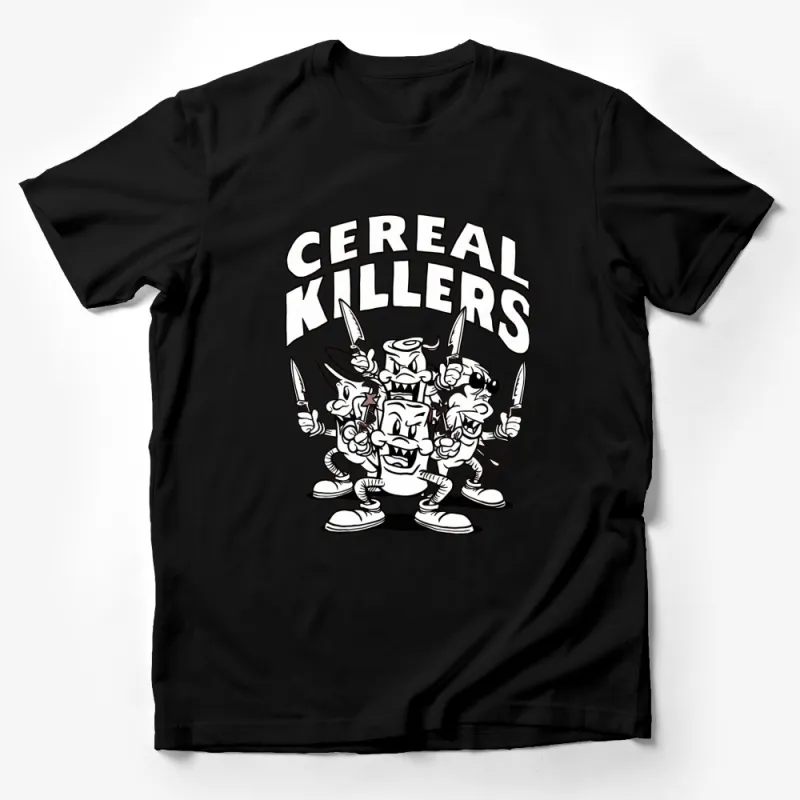 Cereal Killers Cartoon Parody T-Shirt, Funny Breakfast Gang Tee, Unique Graphic Black Shirt Male T-Shirt