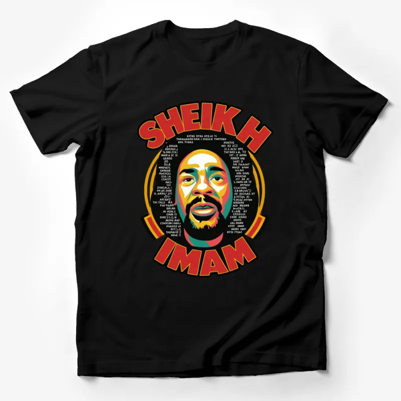 Colorful Sheikh Imam Portrait T-Shirt, Vibrant Pop Art Style Graphic Tee, Unique Music Icon Apparel Male T-Shirt