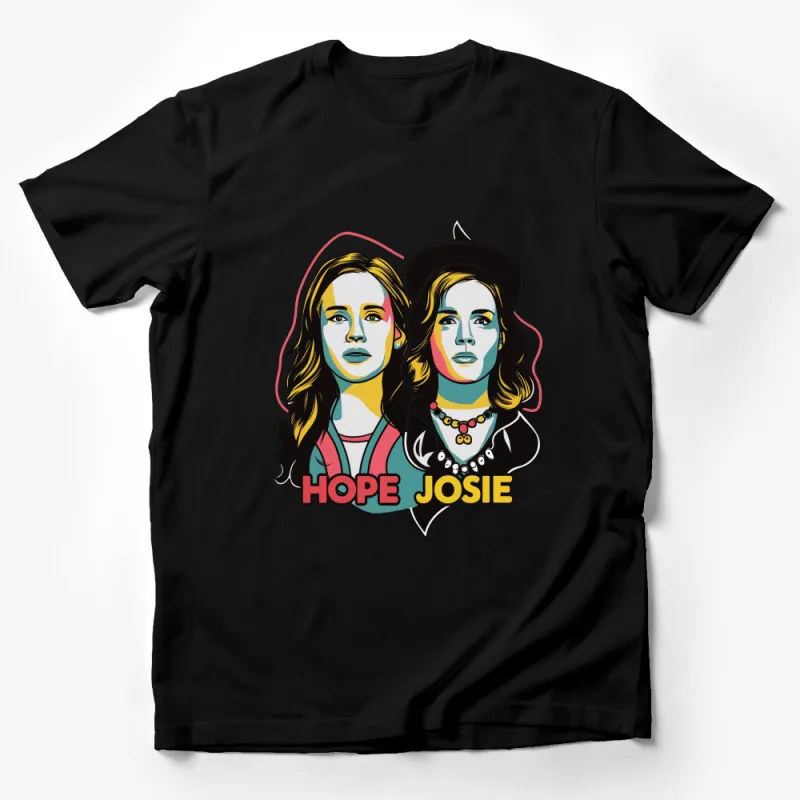 Retro Pop Art Inspired Hope and Josie Graphic T-Shirt, Colorful Female Portrait Tee, Unique Fashion Top Male T-Shirt