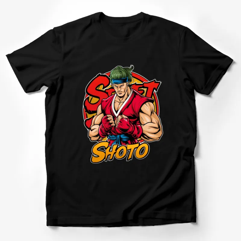 Martial Arts Fighter Anime T-Shirt, Bold Shoto Text, Vibrant Graphic Tee, Fighter Pose Shirt, Unique Anime Apparel Male T-Shirt