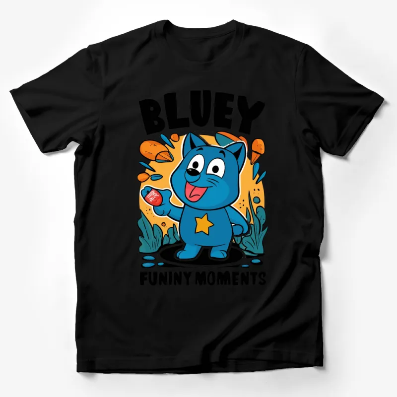 Bluey Cartoon Funny Moments Graphic Tee, Kids Blue Character T-Shirt, Family Apparel Male T-Shirt