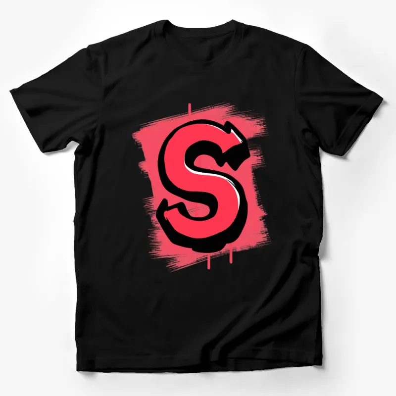 Bold Red S Letter Graphic T-Shirt, Artistic Brush Stroke Design, Unisex Casual Wear Male T-Shirt