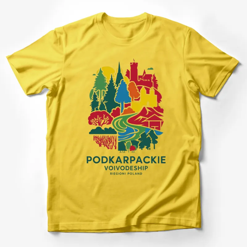 Podkarpackie Voivodeship Poland Graphic T-Shirt, Colorful Landscape and Castles Tee, Unique Travel Souvenir Male T-Shirt