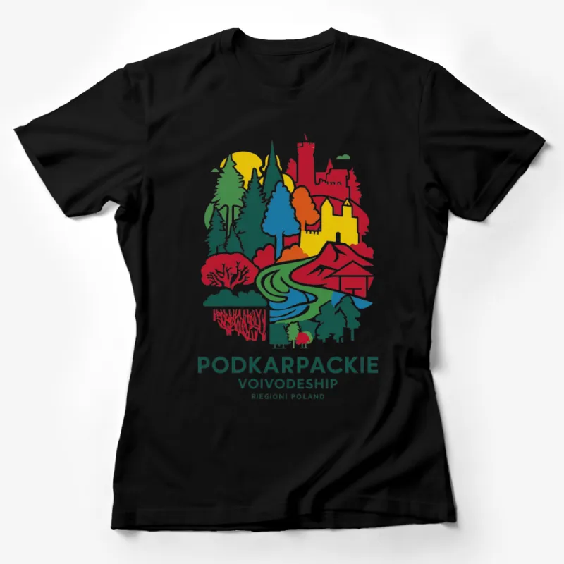 Podkarpackie Voivodeship Poland Graphic T-Shirt, Colorful Landscape and Castles Tee, Unique Travel Souvenir Female T-Shirt