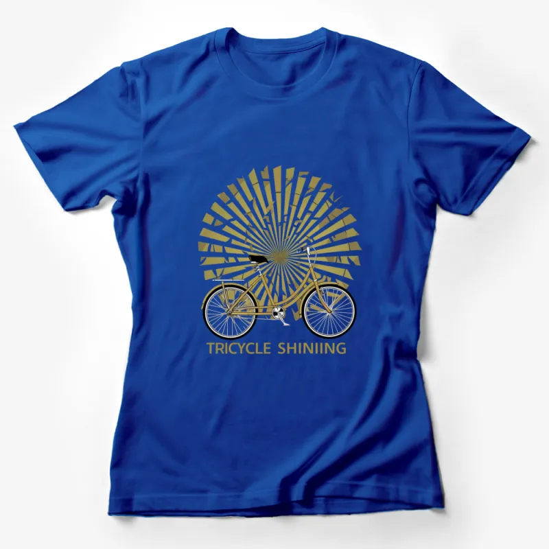 Vintage Tricycle T-Shirt, Golden Tricycle Radiant Burst Design, Hipster Bicycle Tee for All Ages Female T-Shirt