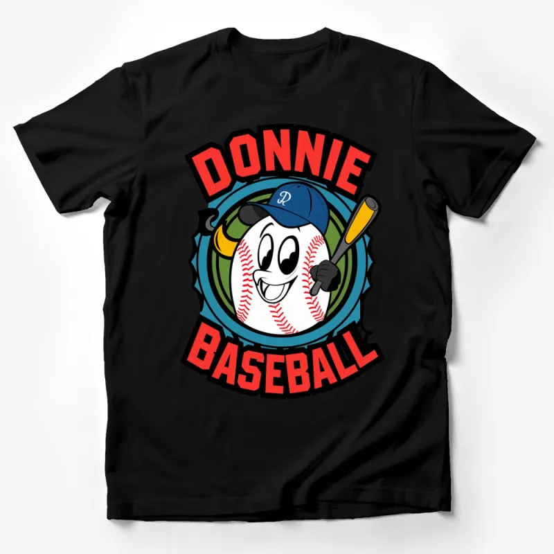 Donnie Baseball Cartoon T-Shirt, Kids Sports Graphic Tee, Fun Baseball Character Shirt, Cute Athletic Apparel for Children Male T-Shirt