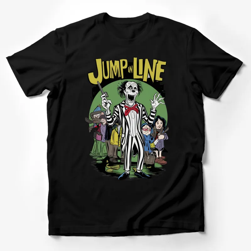 Jump In Line Beetle Inspired Graphic T-Shirt, Striped Suit Character Tee, Movie Fans Apparel Male T-Shirt