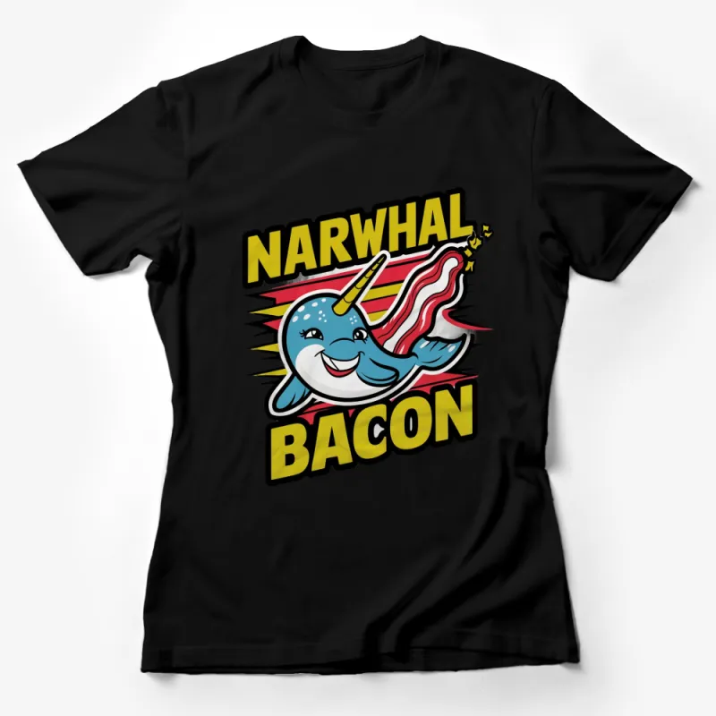 Narwhal Bacon Comic Style T-Shirt, Funny Internet Meme Tee, Colorful Cartoon Animal Shirt Female T-Shirt