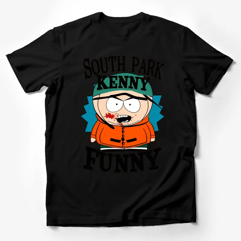 South Park Kenny Funny Cartoon Graphic T-Shirt, Orange Hooded Character Tee, Casual Wear Male T-Shirt