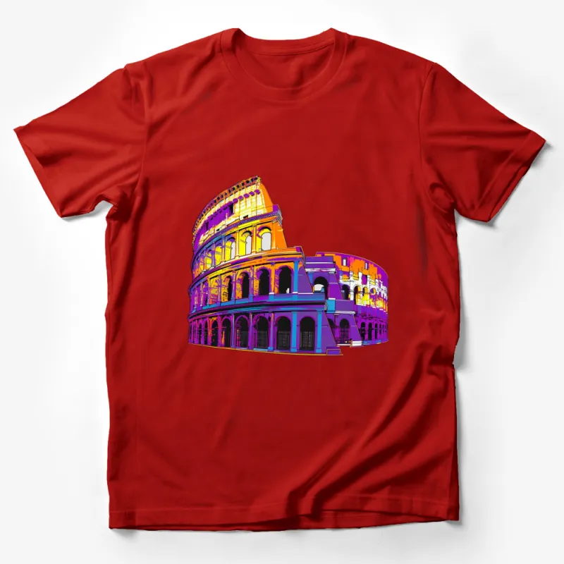 Colorful Pop Art Colosseum T-Shirt, Vibrant Italian Landmark Graphic Tee, Unisex Travel Apparel Male T-Shirt