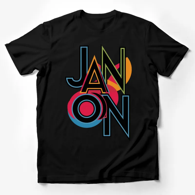 Colorful Abstract Janon Text Design T-Shirt, Modern Graphic Tee, Unisex Art Style Shirt Male T-Shirt