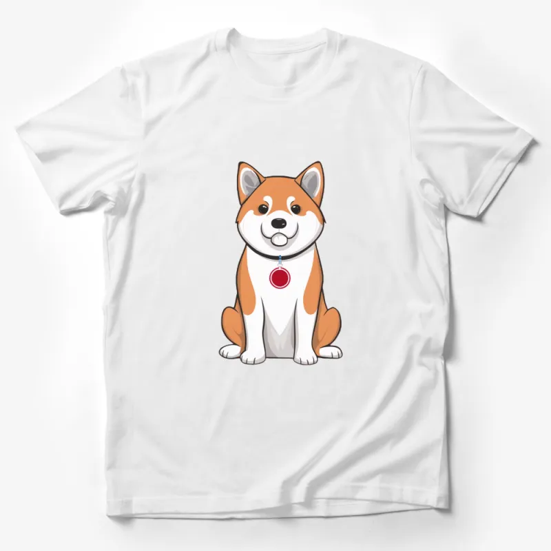 Cute Shiba Inu Dog Cartoon T-Shirt, Adorable Puppy Graphic Tee, Unisex Adult and Kids Sizes Male T-Shirt