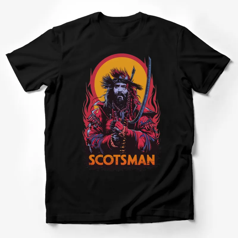 Vintage Scotsman Warrior T-Shirt, Bold Graphic Tee with Sword, Unisex Viking Style Shirt Male T-Shirt